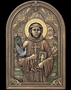 figur af Sankt Frans med due og bibel